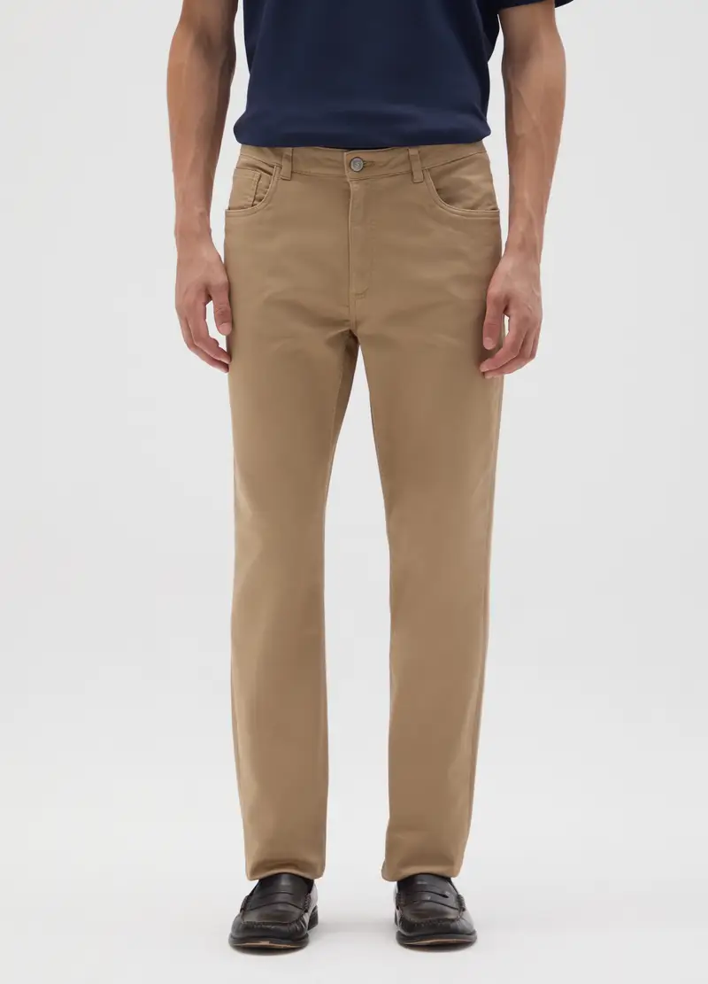 Pantaloni In Cotone Beige Slim Fit, Uomo, Beige miniatura 2