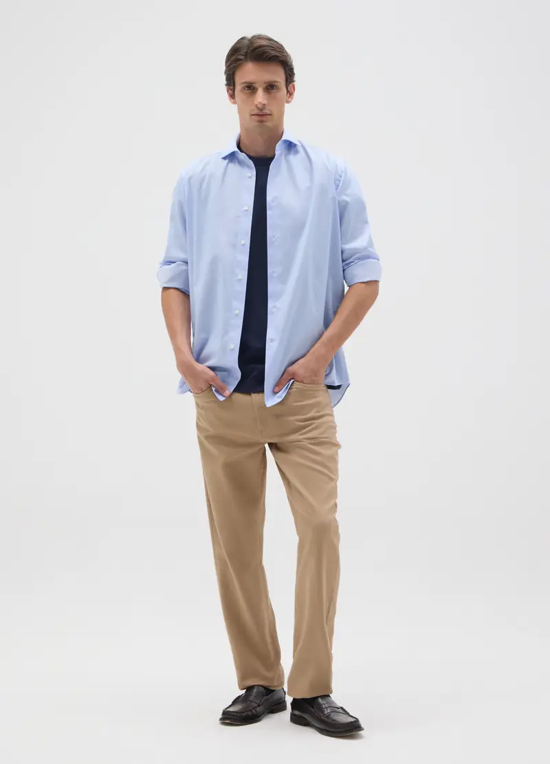 Pantaloni In Cotone Beige Slim Fit, Uomo, Beige