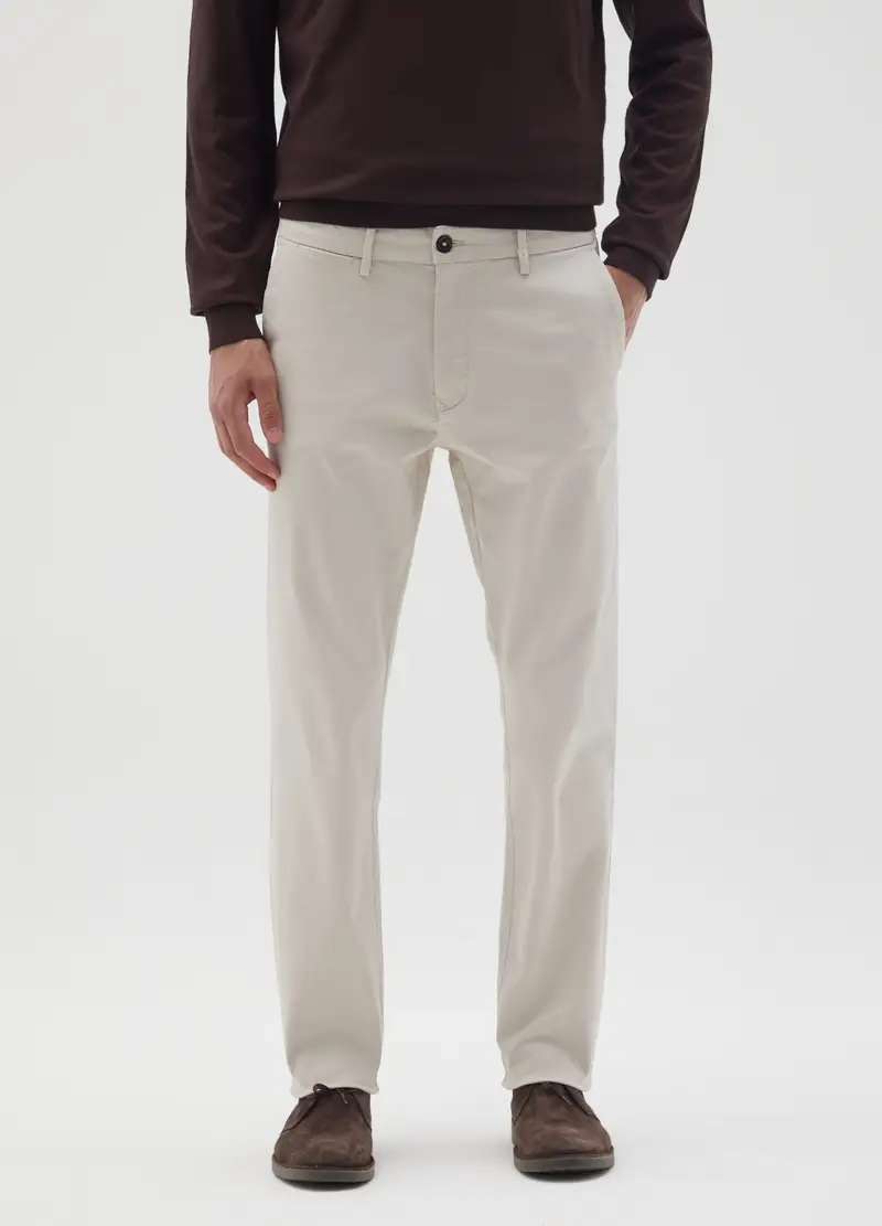 Pantaloni In Cotone Beige Slim Fit, Uomo, Beige miniatura 2