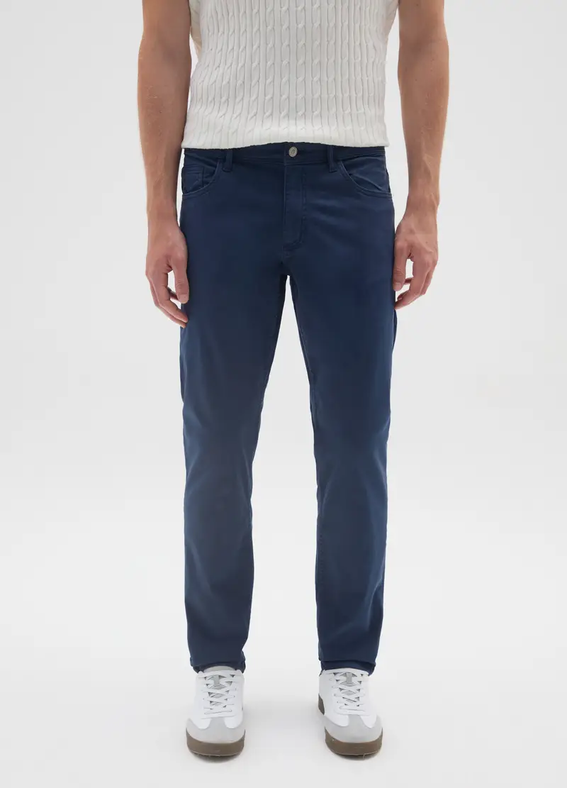 Pantaloni In Cotone Blu Slim Fit, Uomo, Blu miniatura 2
