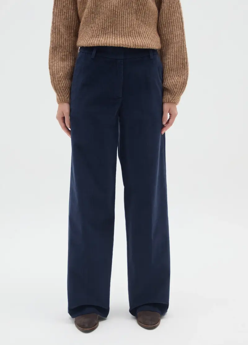 Pantaloni In Cotone E Velluto Blu Regular Fit, Donna, Blu miniatura 2