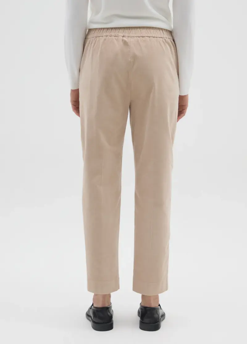 Pantaloni In Cotone Elasticizzato Beige Regular Fit, Donna, Beige miniatura 3