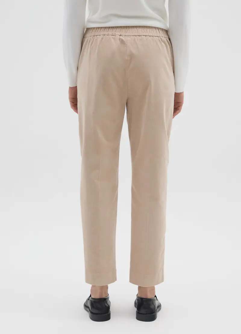 Pantaloni In Cotone Elasticizzato Beige Regular Fit, Donna, Beige miniatura 3