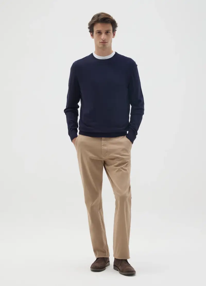 Pantaloni In Cotone Elasticizzato Beige Regular Fit, Uomo, Beige