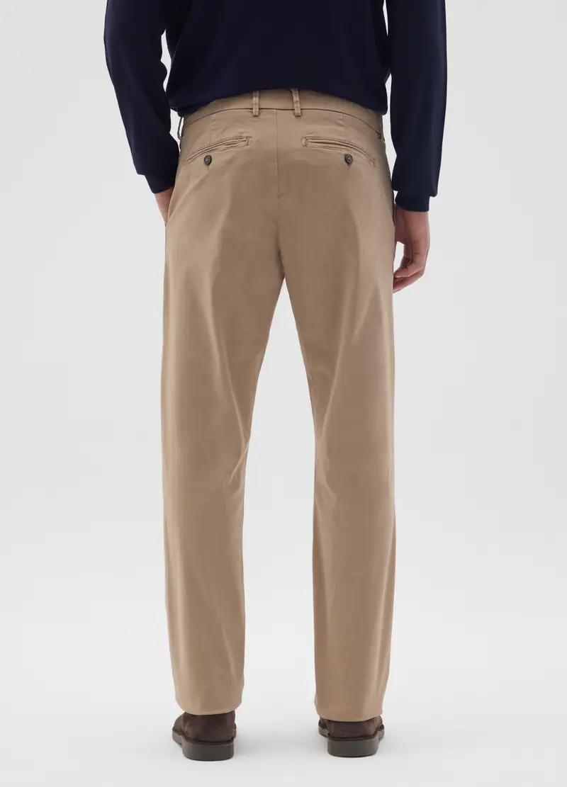 Pantaloni In Cotone Elasticizzato Beige Regular Fit, Uomo, Beige miniatura 3