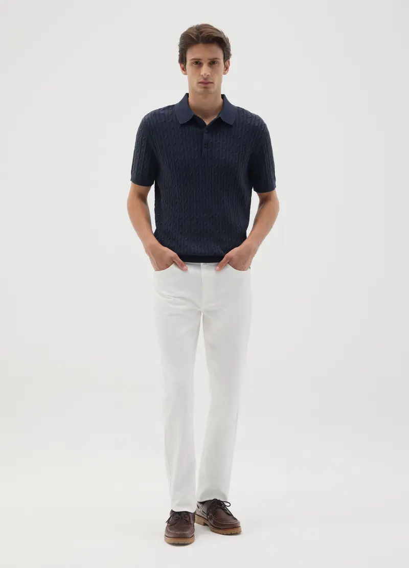 Pantaloni In Cotone Elasticizzato Bianchi Slim Fit, Uomo, Bianco