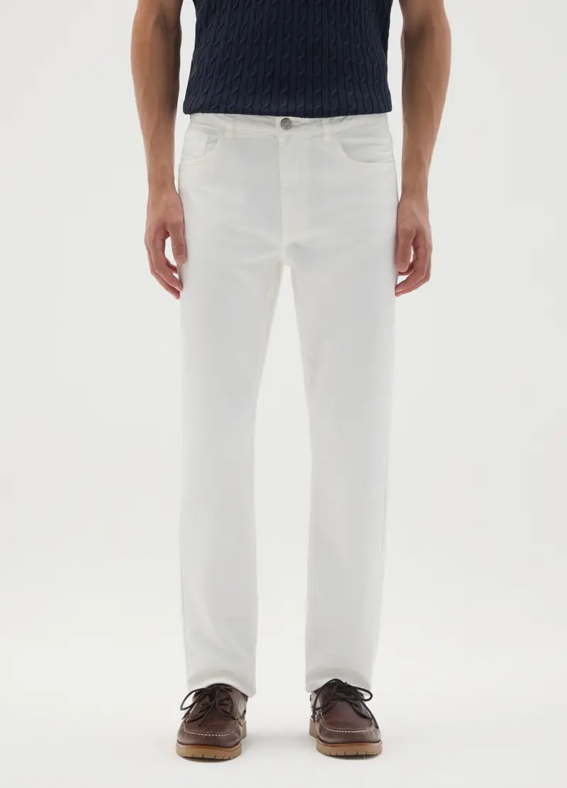 Pantaloni In Cotone Elasticizzato Bianchi Slim Fit, Uomo, Bianco miniatura 2
