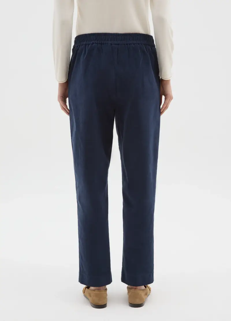 Pantaloni In Cotone Elasticizzato Blu Regular Fit, Donna, Blu miniatura 3