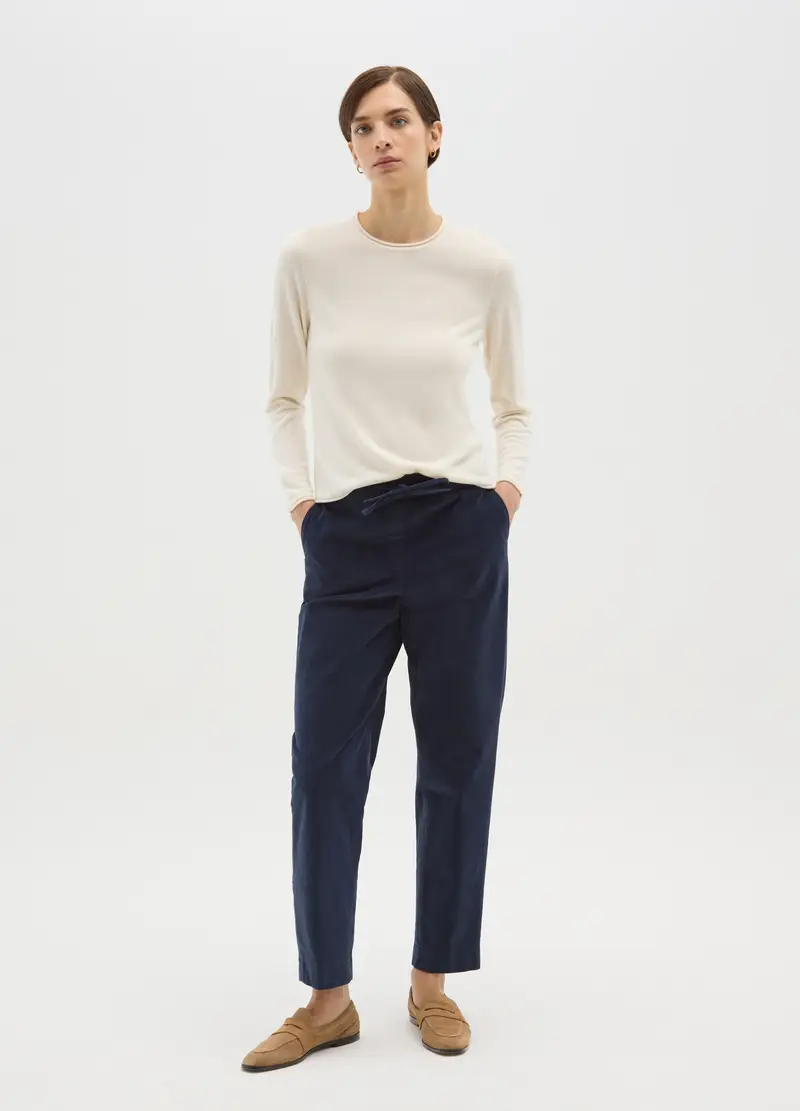 Pantaloni In Cotone Elasticizzato Blu Regular Fit, Donna, Blu