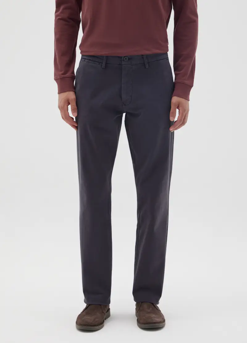 Pantaloni In Cotone Elasticizzato Blu Regular Fit, Uomo, Blu miniatura 2