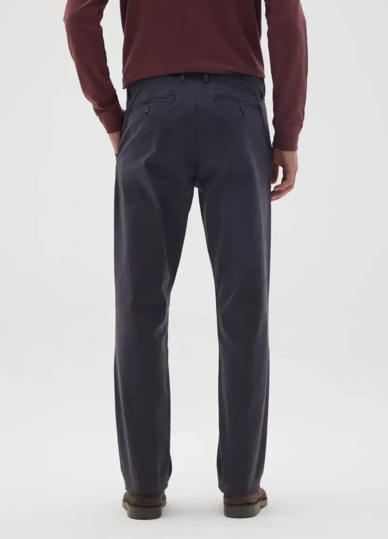 Pantaloni In Cotone Elasticizzato Blu Regular Fit, Uomo, Blu miniatura 3