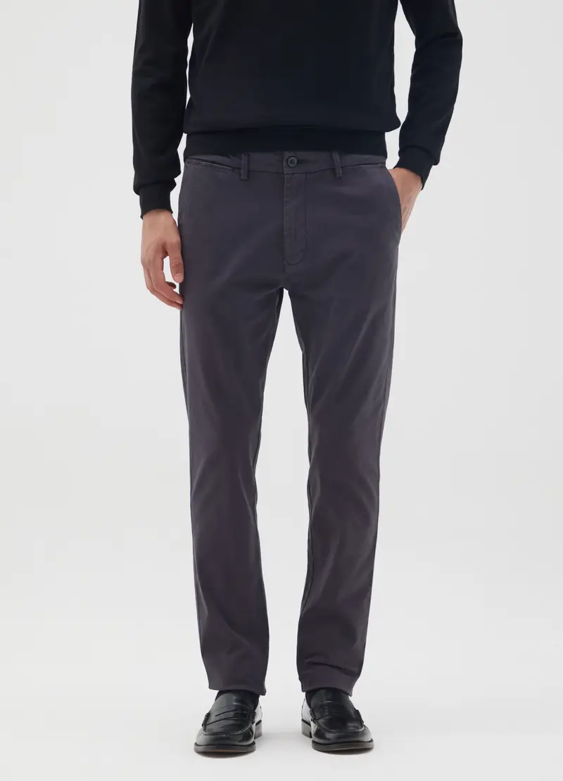 Pantaloni In Cotone Elasticizzato Blu Regular Fit, Uomo, Blu miniatura 2