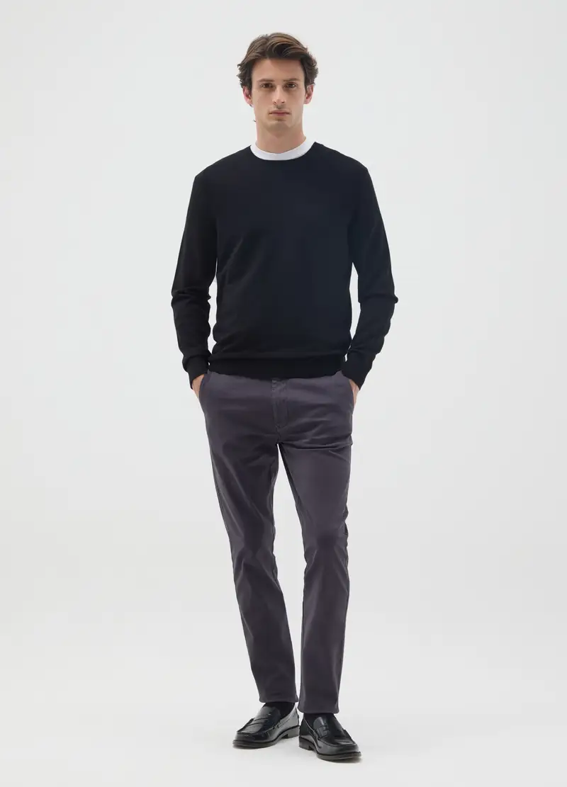 Pantaloni In Cotone Elasticizzato Blu Regular Fit, Uomo, Blu