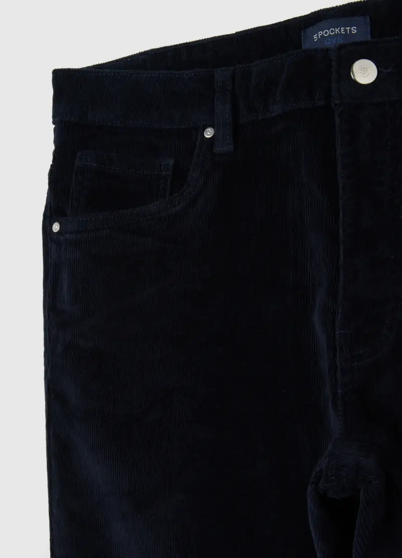 Pantaloni In Cotone Elasticizzato Blu Slim Fit A Coste, Uomo, Blu miniatura 2