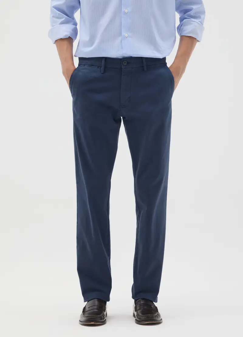 Pantaloni In Cotone Elasticizzato Blu Slim Fit, Uomo, Blu miniatura 2
