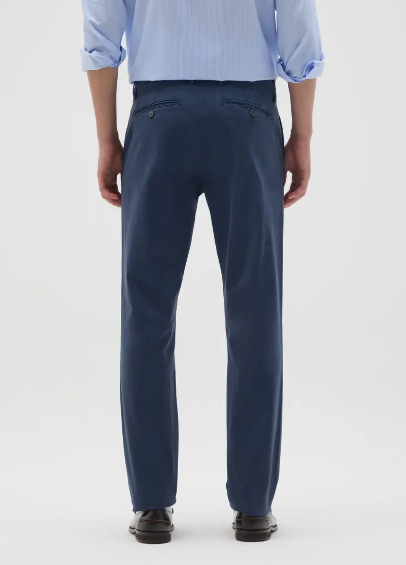 Pantaloni In Cotone Elasticizzato Blu Slim Fit, Uomo, Blu miniatura 3