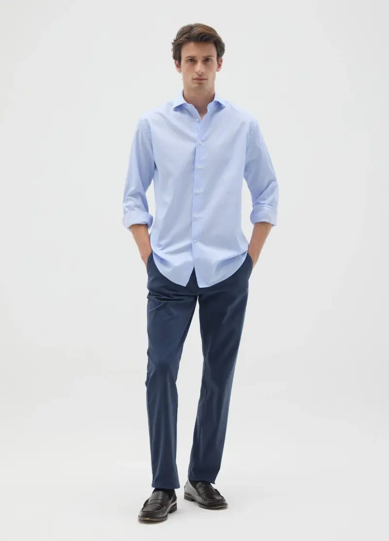 Pantaloni In Cotone Elasticizzato Blu Slim Fit, Uomo, Blu