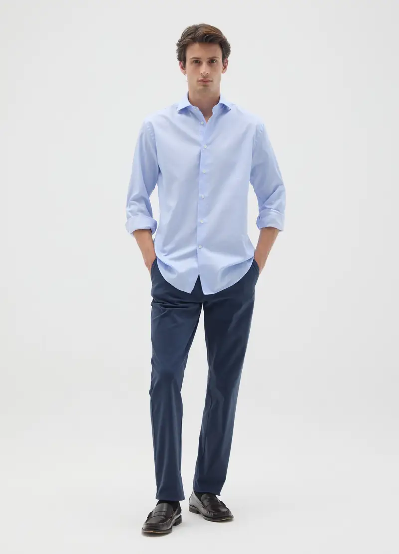 Pantaloni In Cotone Elasticizzato Blu Slim Fit, Uomo, Blu