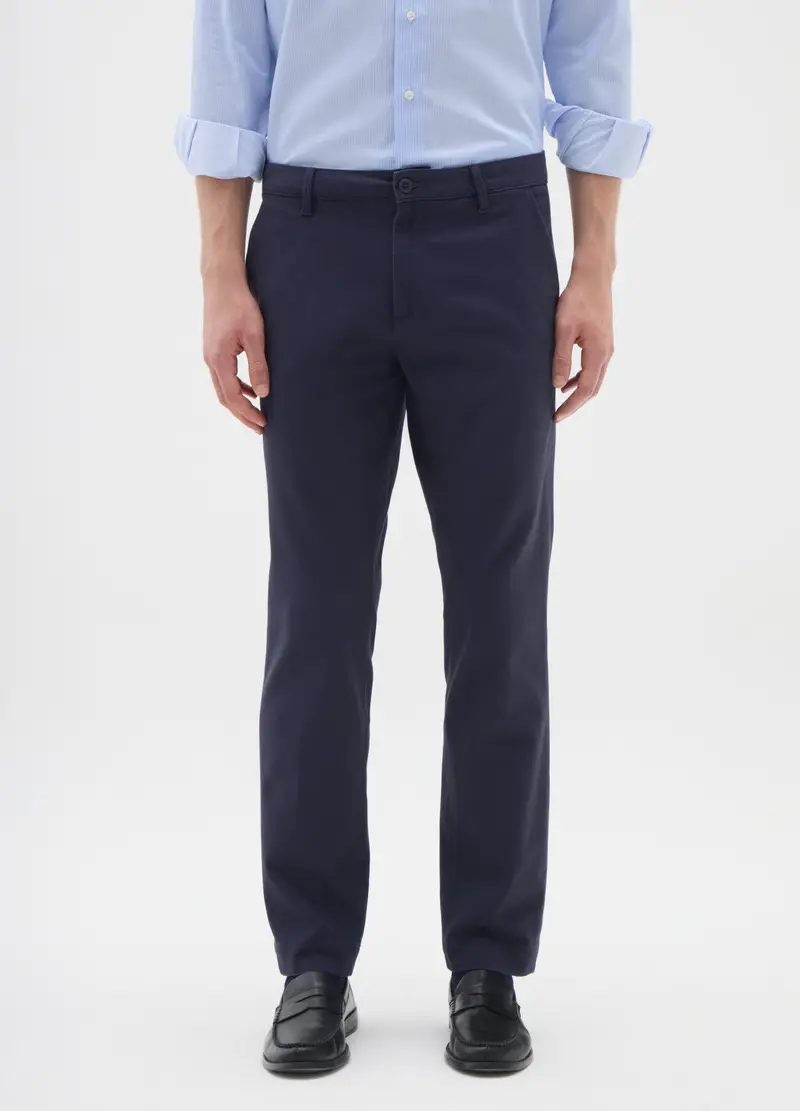 Pantaloni In Cotone Elasticizzato Blu Slim Fit, Uomo, Blu miniatura 2