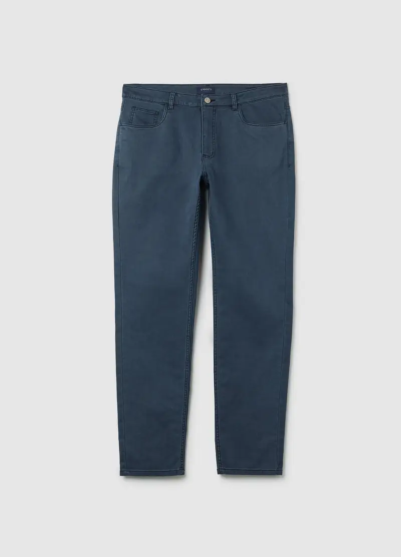 OVS , Pantaloni In Cotone Elasticizzato Blu Slim Fit, Uomo, Blu, Taglia: 44