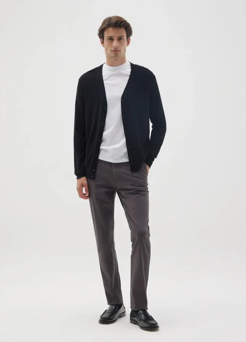 Pantaloni In Cotone Elasticizzato Grigi Regular Fit, Uomo, Grigio