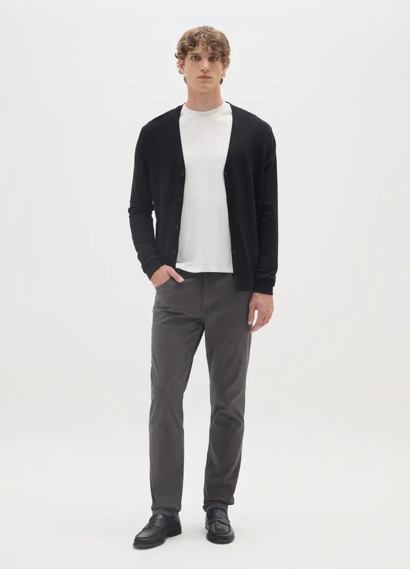 Pantaloni In Cotone Elasticizzato Grigi Slim Fit, Uomo, Grigio