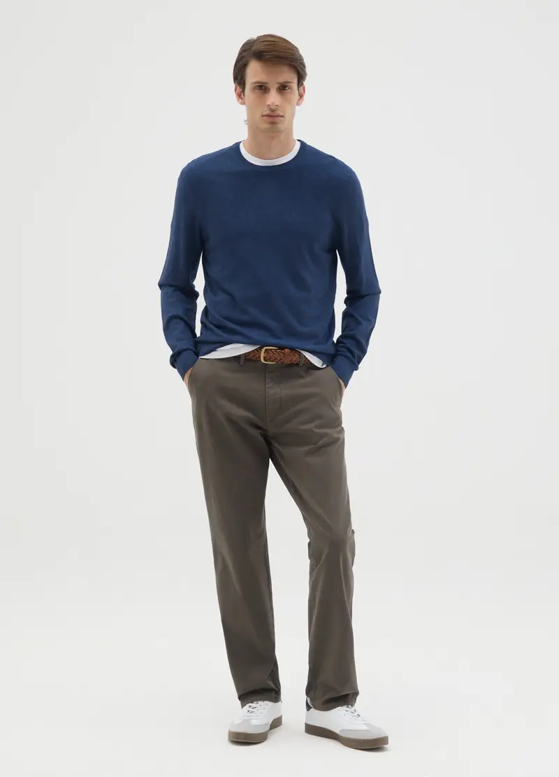 Pantaloni In Cotone Elasticizzato Marrone Regular Fit, Uomo, Marrone miniatura 3