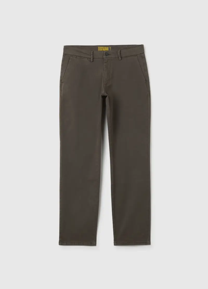 Pantaloni In Cotone Elasticizzato Marrone Regular Fit, Uomo, Marrone