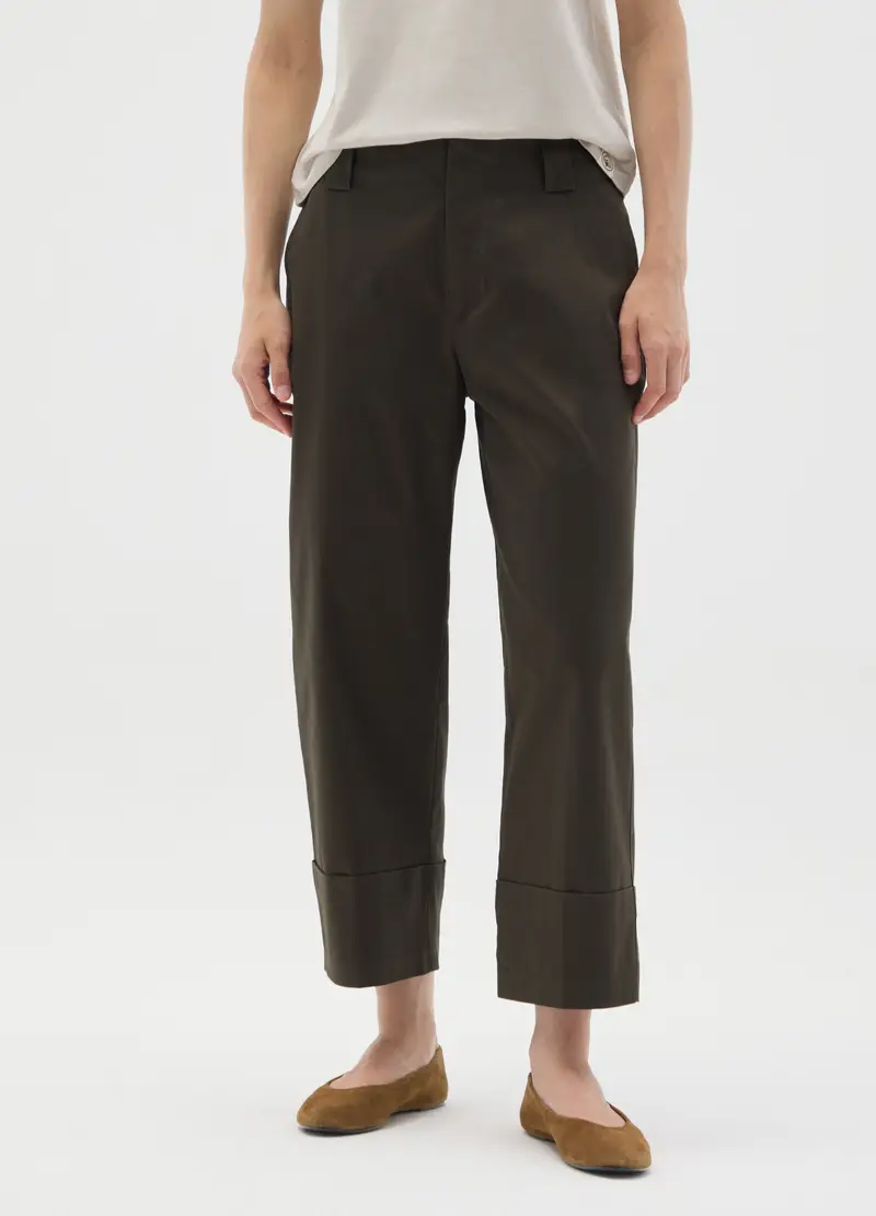 Pantaloni In Cotone Elasticizzato Marroni Regular Fit, Donna, Marrone miniatura 2