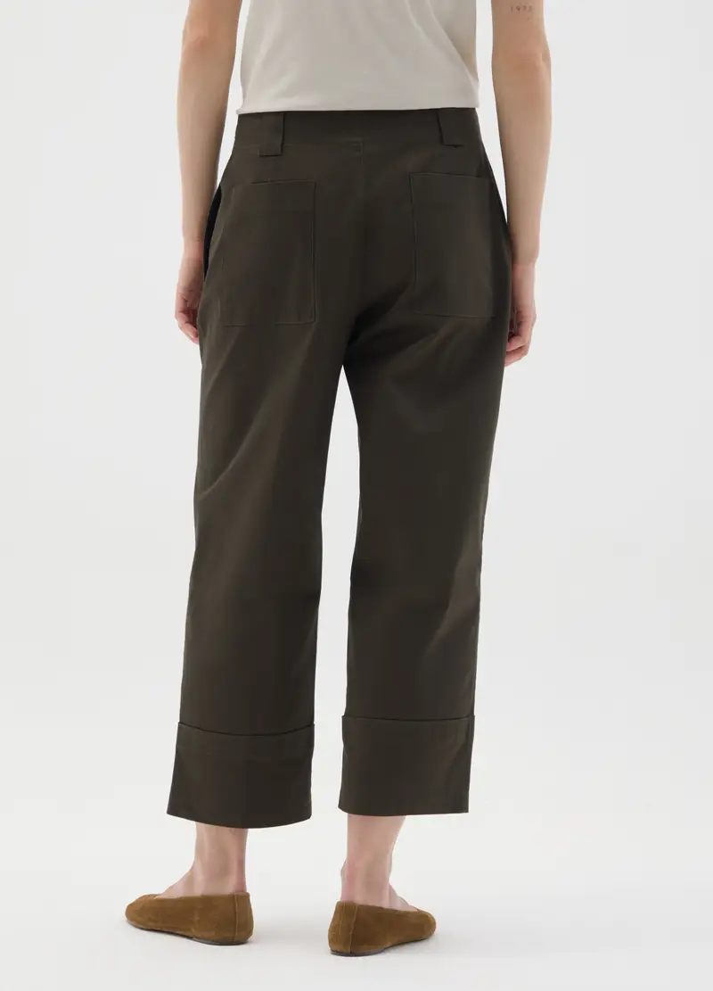 Pantaloni In Cotone Elasticizzato Marroni Regular Fit, Donna, Marrone miniatura 3