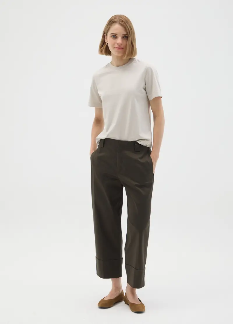Pantaloni In Cotone Elasticizzato Marroni Regular Fit, Donna, Marrone