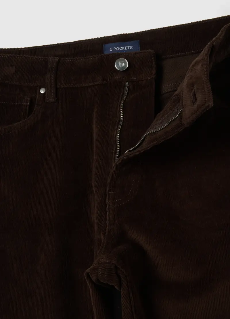 Pantaloni In Cotone Elasticizzato Marroni Slim Fit A Coste, Uomo, Marrone miniatura 2