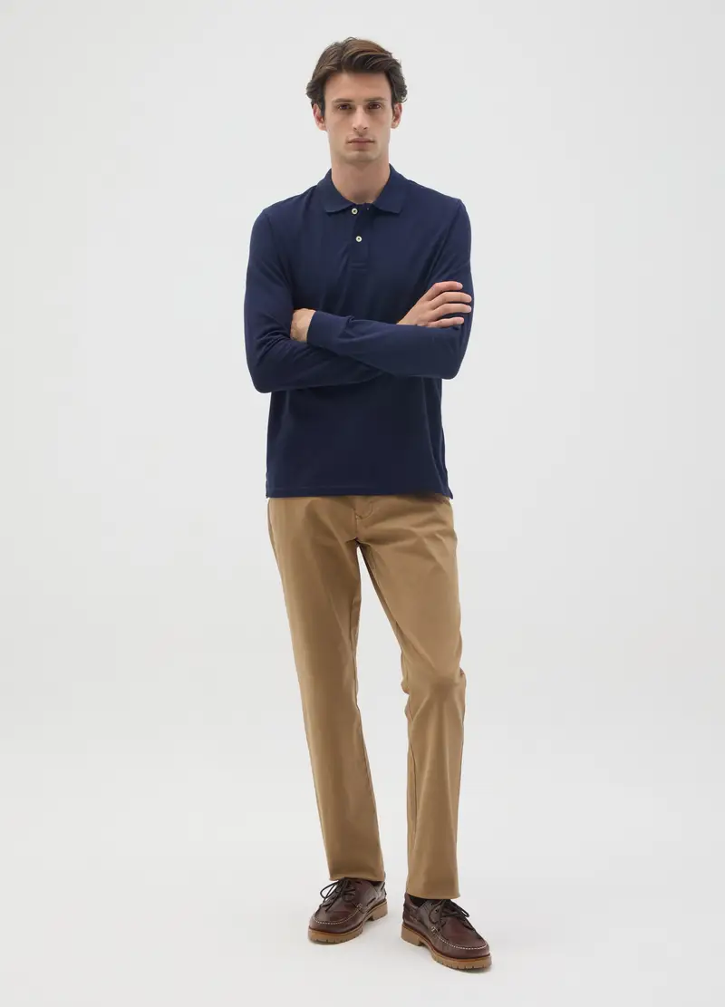 Pantaloni In Cotone Elasticizzato Marroni Slim Fit, Uomo, Marrone