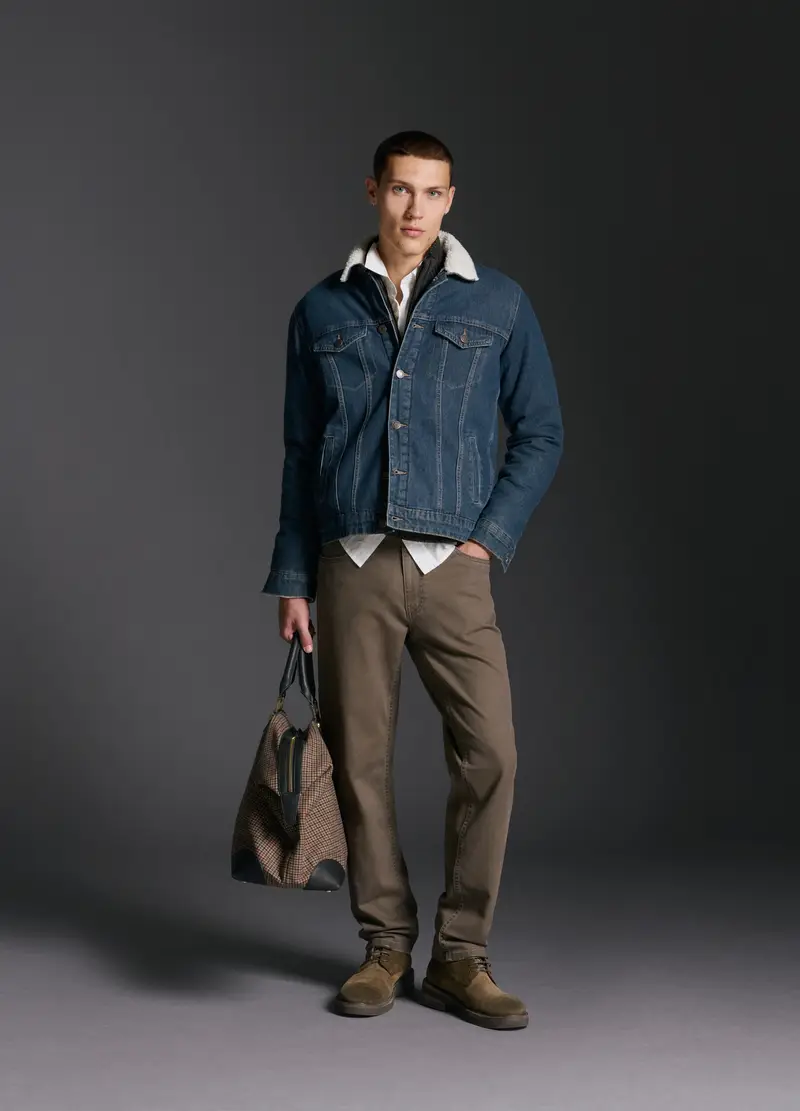 Pantaloni In Cotone Elasticizzato Marroni Slim Fit, Uomo, Marrone