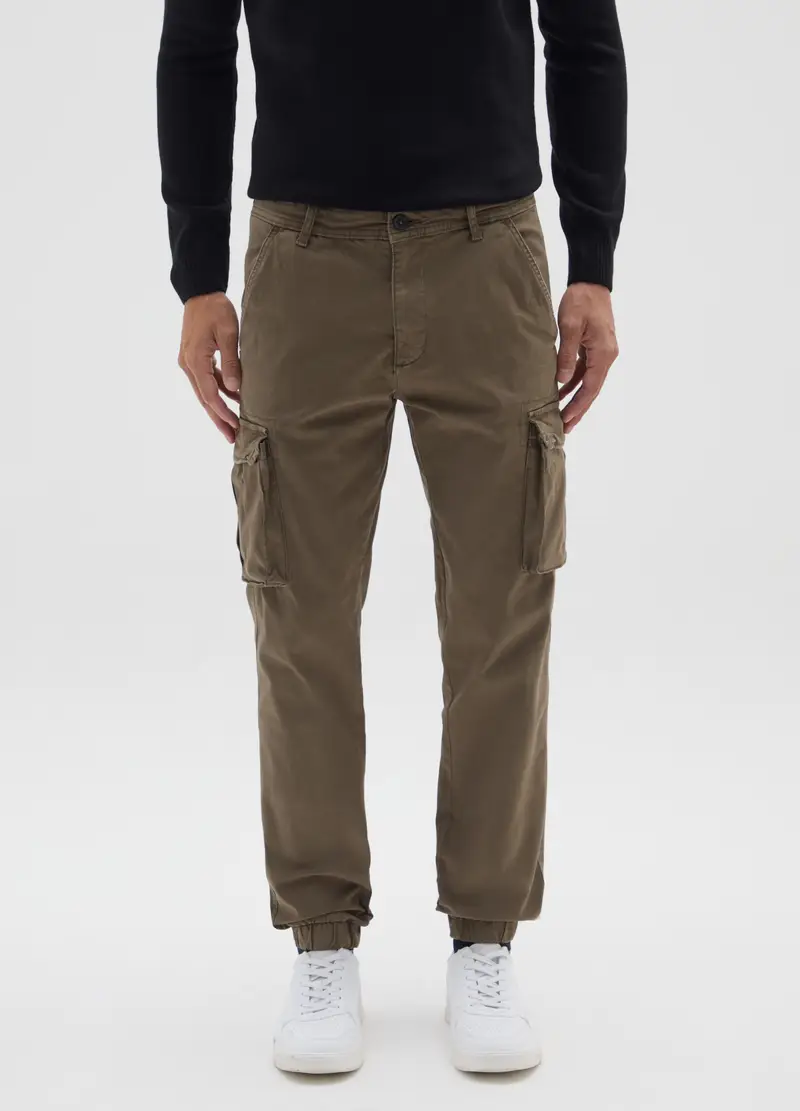 Pantaloni In Cotone Elasticizzato Marroni Slim Fit, Uomo, Marrone miniatura 2