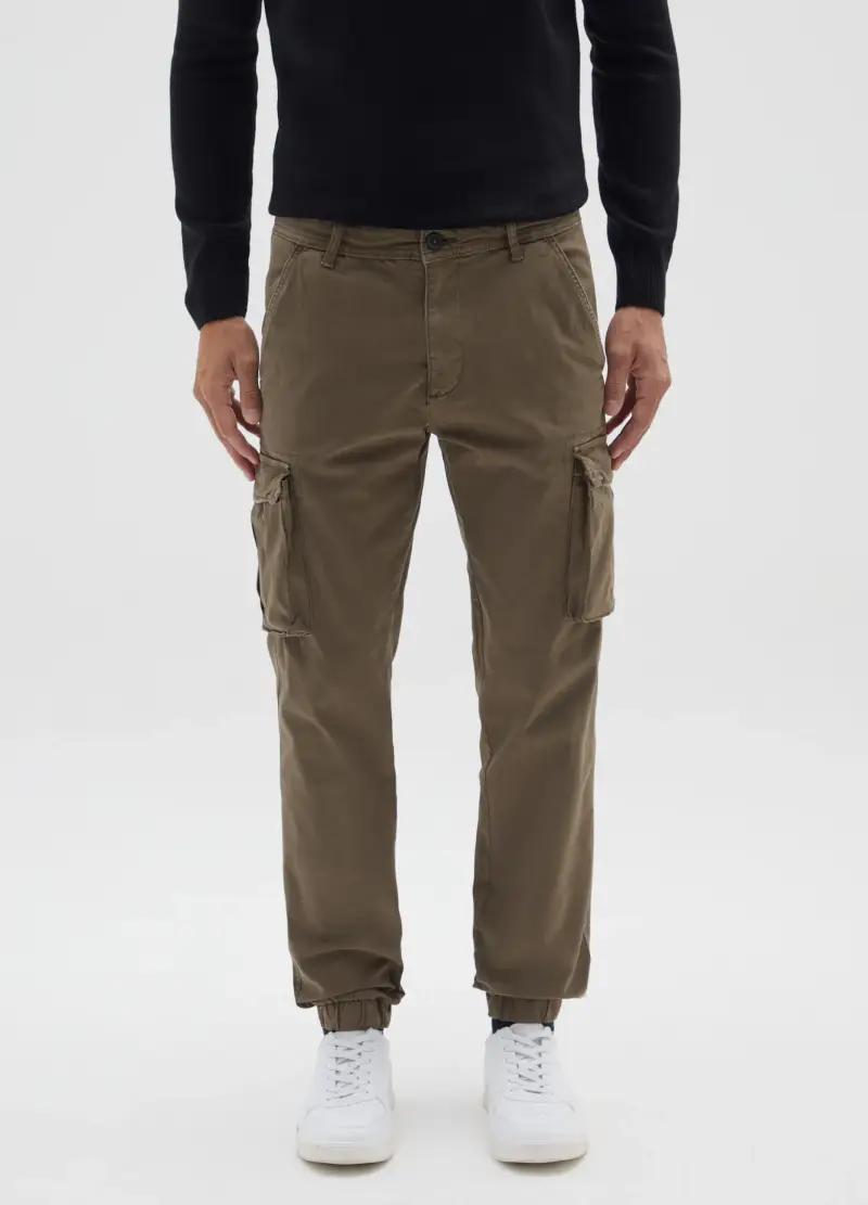 Pantaloni In Cotone Elasticizzato Marroni Slim Fit, Uomo, Marrone miniatura 2