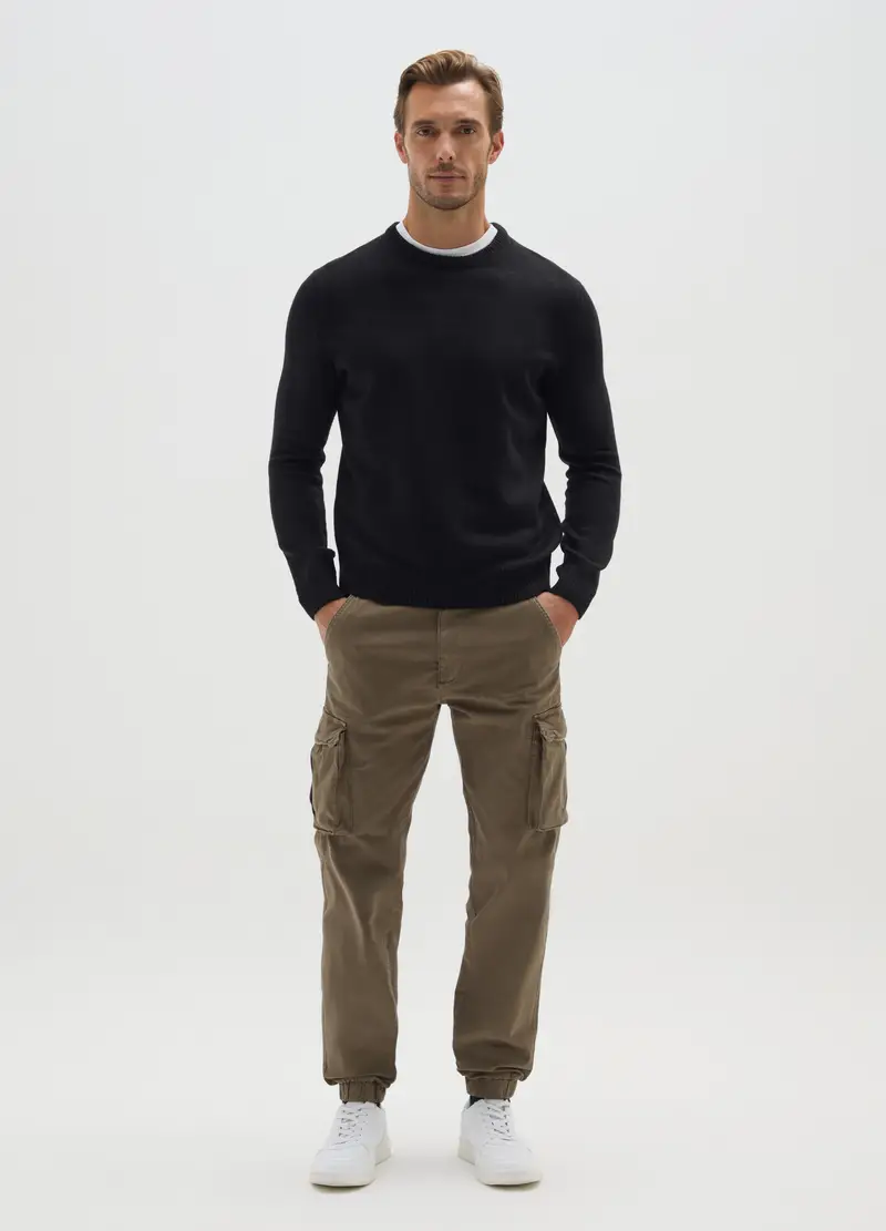 Pantaloni In Cotone Elasticizzato Marroni Slim Fit, Uomo, Marrone