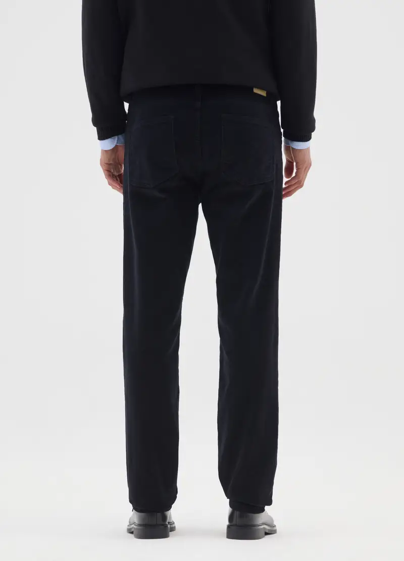 Pantaloni In Cotone Elasticizzato Neri Slim Fit A Coste, Uomo, Nero miniatura 3