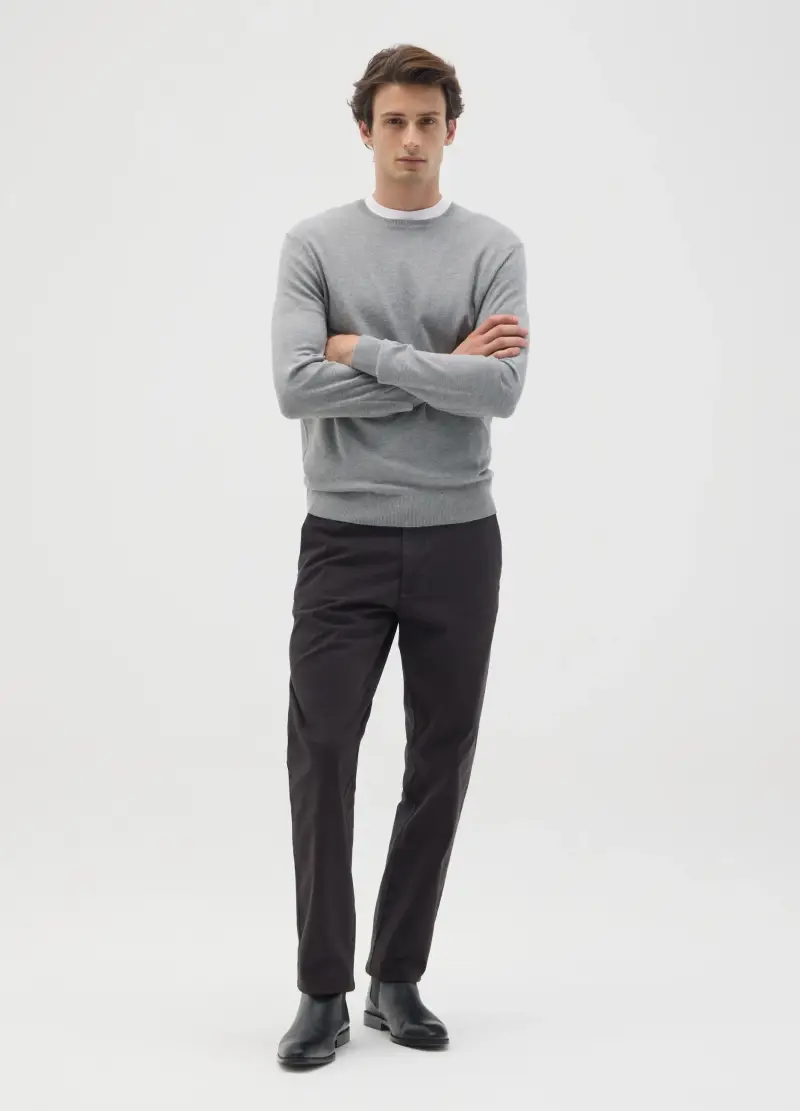 Pantaloni In Cotone Elasticizzato Neri Slim Fit, Uomo, Nero