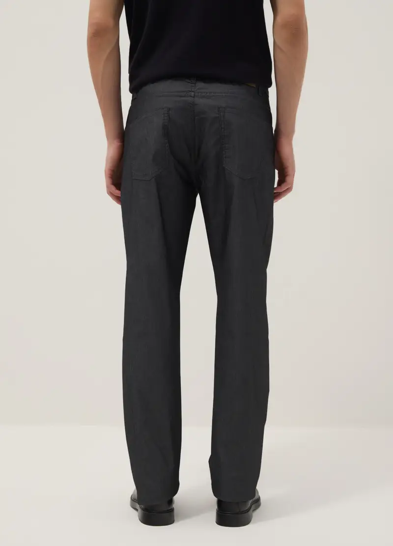 Pantaloni In Cotone Elasticizzato Nero Regular Fit Con Cinque Tasche, Uomo, Nero miniatura 3