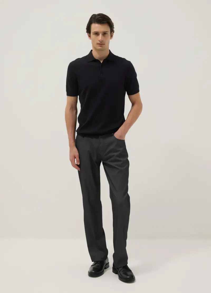 Pantaloni In Cotone Elasticizzato Nero Regular Fit Con Cinque Tasche, Uomo, Nero