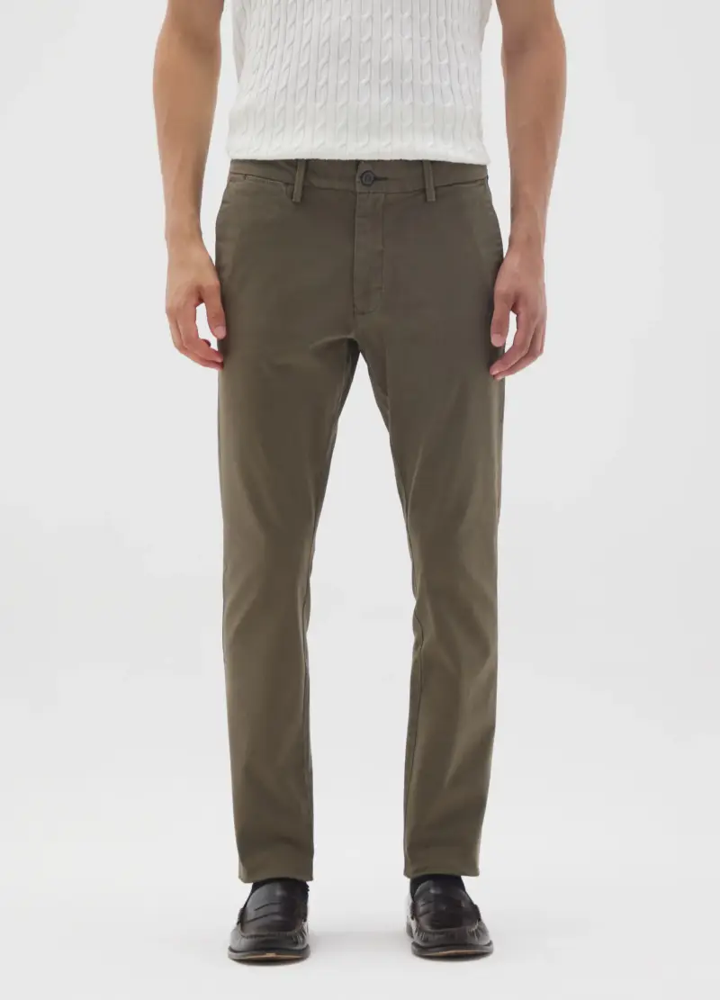 Pantaloni In Cotone Elasticizzato Verde Regular Fit, Uomo, Verde miniatura 2