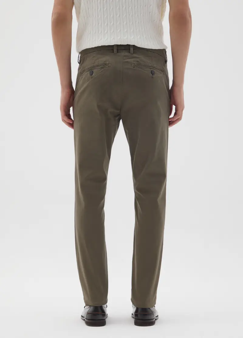 Pantaloni In Cotone Elasticizzato Verde Regular Fit, Uomo, Verde miniatura 3
