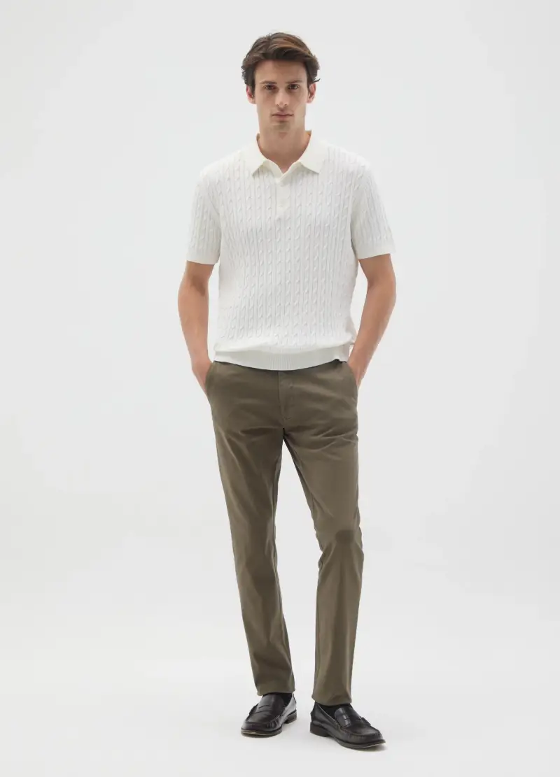 Pantaloni In Cotone Elasticizzato Verde Regular Fit, Uomo, Verde