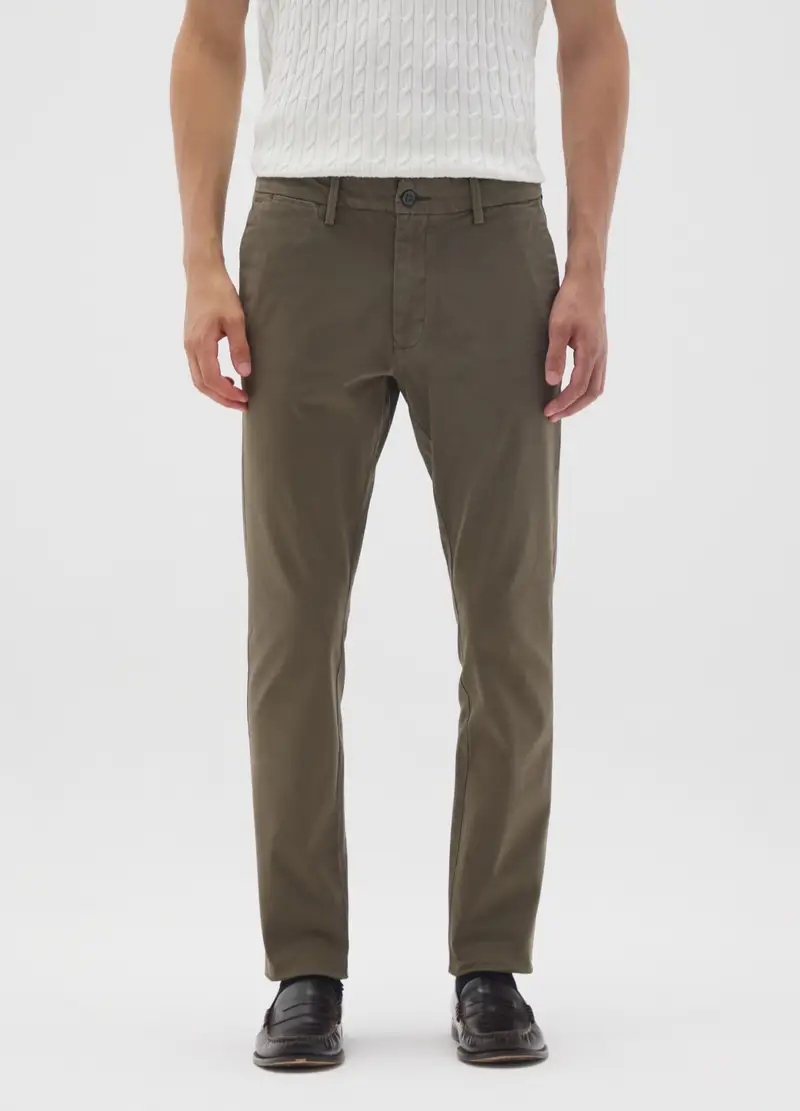 Pantaloni In Cotone Elasticizzato Verde Regular Fit, Uomo, Verde miniatura 2
