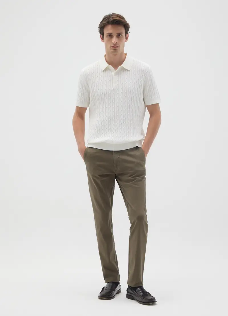 Pantaloni In Cotone Elasticizzato Verde Regular Fit, Uomo, Verde