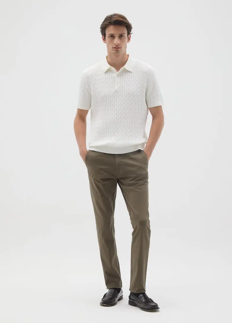 OVS , Pantaloni In Cotone Elasticizzato Verde Regular Fit, Uomo, Verde, Taglia: 44