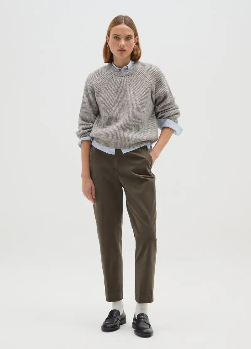 Pantaloni In Cotone Elasticizzato Verdi Regular Fit, Donna, Verde