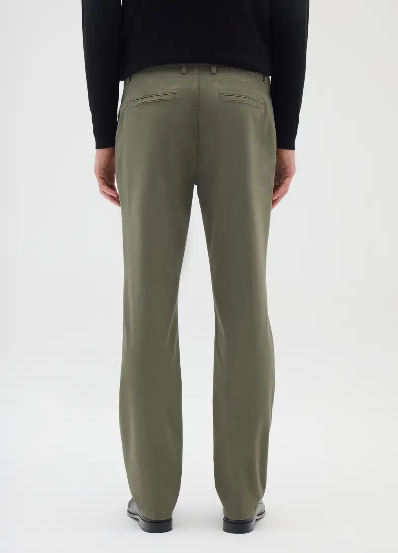 Pantaloni In Cotone Elasticizzato Verdi Regular Fit, Uomo, Verde miniatura 3