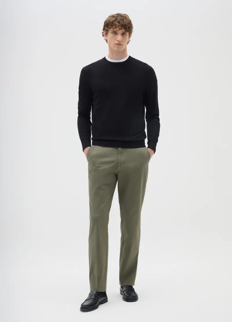 Pantaloni In Cotone Elasticizzato Verdi Regular Fit, Uomo, Verde